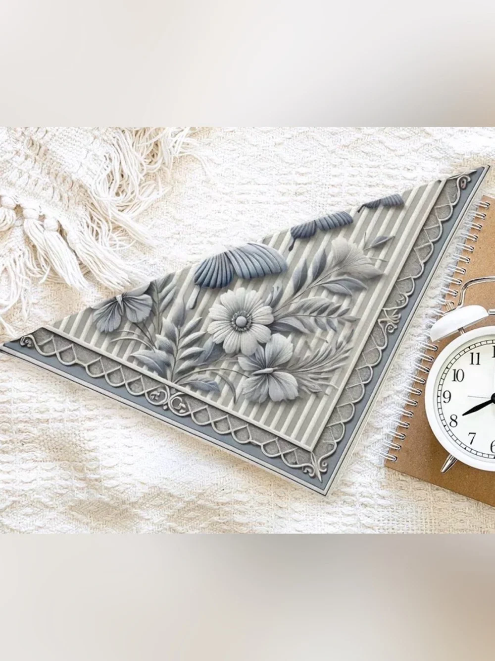 Butterfly & Floral Print Women's Scarf in Gray and Blue